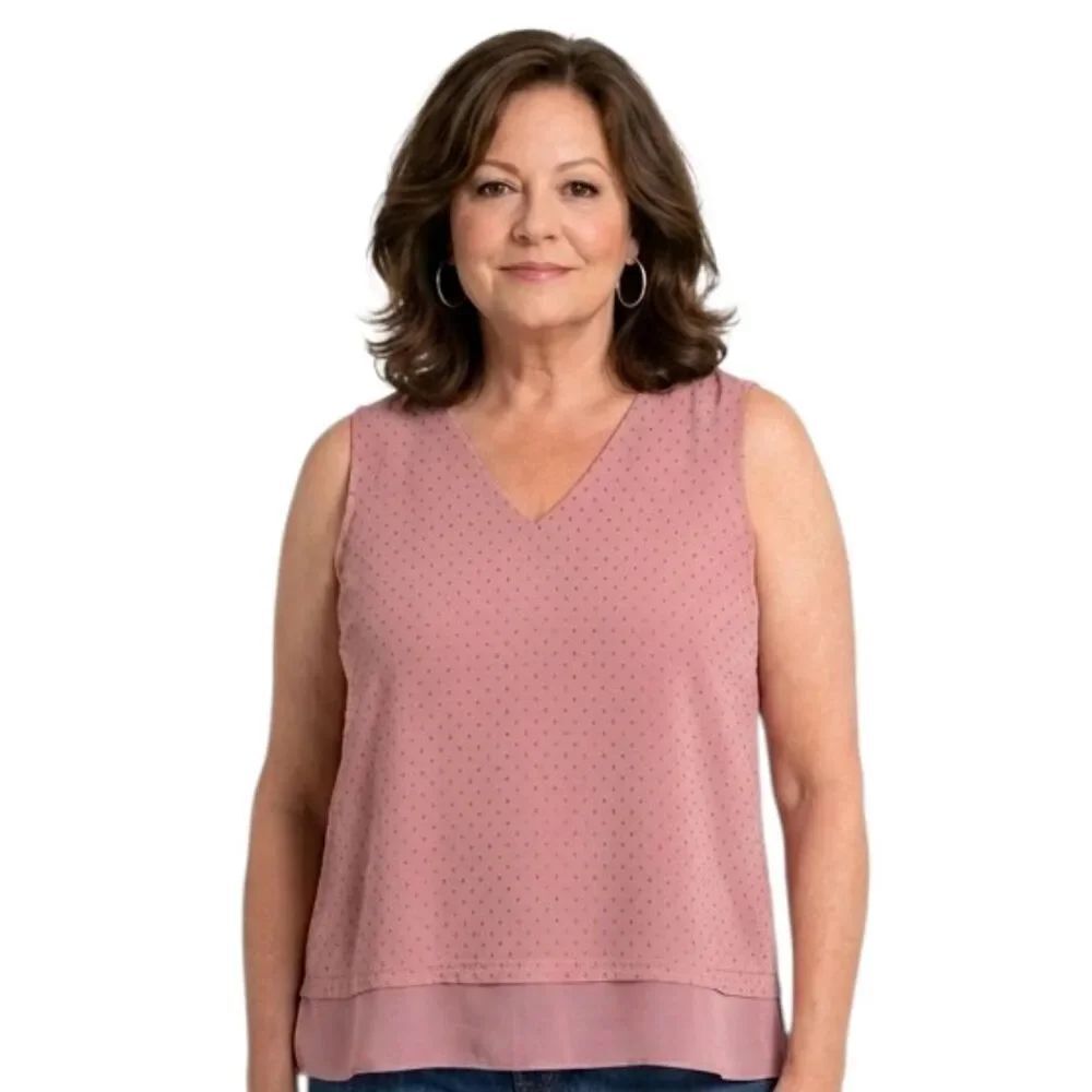 J. Jill Dusty Pink Polka-dot V-neck Sleeveless Top Size 3X